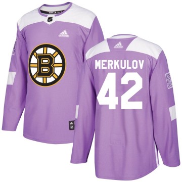 Authentic Adidas Youth Georgii Merkulov Boston Bruins Fights Cancer Practice Jersey - Purple