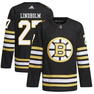 Authentic Adidas Youth Hampus Lindholm Boston Bruins 100th Anniversary Primegreen Jersey - Black