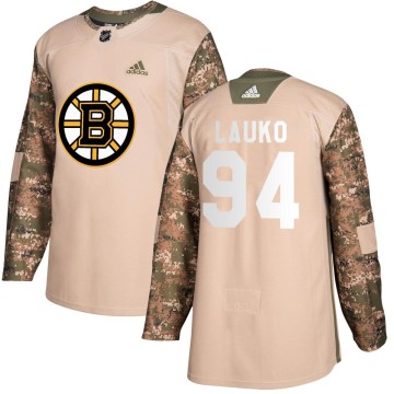 Authentic Adidas Youth Jakub Lauko Boston Bruins Veterans Day Practice Jersey - Camo