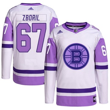 Authentic Adidas Youth Jakub Zboril Boston Bruins Hockey Fights Cancer Primegreen Jersey - White/Purple