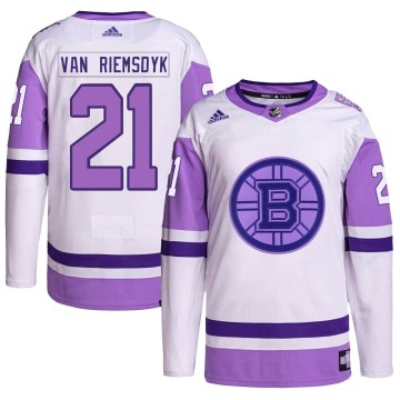 Authentic Adidas Youth James van Riemsdyk Boston Bruins Hockey Fights Cancer Primegreen Jersey - White/Purple