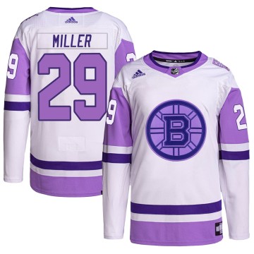 Authentic Adidas Youth Jay Miller Boston Bruins Hockey Fights Cancer Primegreen Jersey - White/Purple