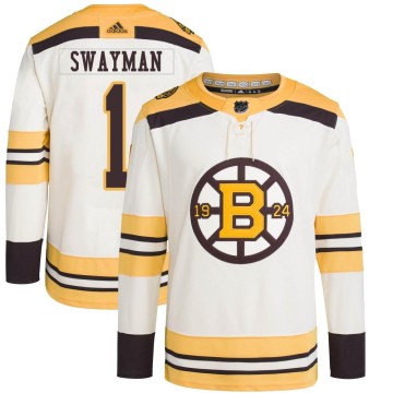 Authentic Adidas Youth Jeremy Swayman Boston Bruins 100th Anniversary Primegreen Jersey - Cream