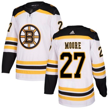 Authentic Adidas Youth John Moore Boston Bruins Away Jersey - White