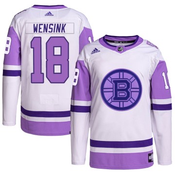 Authentic Adidas Youth John Wensink Boston Bruins Hockey Fights Cancer Primegreen Jersey - White/Purple