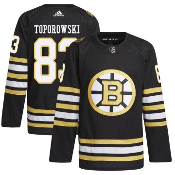 Authentic Adidas Youth Luke Toporowski Boston Bruins 100th Anniversary Primegreen Jersey - Black
