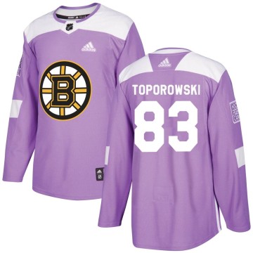 Authentic Adidas Youth Luke Toporowski Boston Bruins Fights Cancer Practice Jersey - Purple