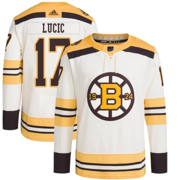 Authentic Adidas Youth Milan Lucic Boston Bruins 100th Anniversary Primegreen Jersey - Cream