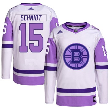 Authentic Adidas Youth Milt Schmidt Boston Bruins Hockey Fights Cancer Primegreen Jersey - White/Purple
