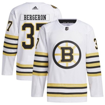 Authentic Adidas Youth Patrice Bergeron Boston Bruins 100th Anniversary Primegreen Jersey - White