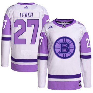 Authentic Adidas Youth Reggie Leach Boston Bruins Hockey Fights Cancer Primegreen Jersey - White/Purple