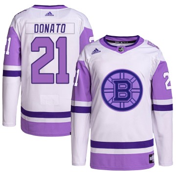 Authentic Adidas Youth Ted Donato Boston Bruins Hockey Fights Cancer Primegreen Jersey - White/Purple