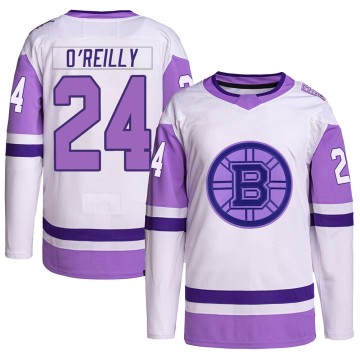 Authentic Adidas Youth Terry O'Reilly Boston Bruins Hockey Fights Cancer Primegreen Jersey - White/Purple