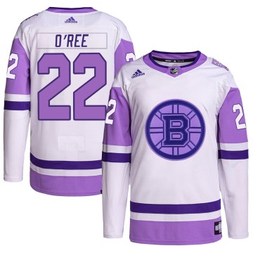 Authentic Adidas Youth Willie O'ree Boston Bruins Hockey Fights Cancer Primegreen Jersey - White/Purple