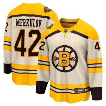 Premier Fanatics Branded Men's Georgii Merkulov Boston Bruins Breakaway 100th Anniversary Jersey - Cream