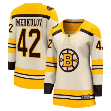 Premier Fanatics Branded Women's Georgii Merkulov Boston Bruins Breakaway 100th Anniversary Jersey - Cream