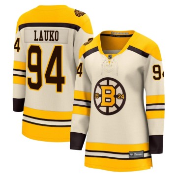 Premier Fanatics Branded Women's Jakub Lauko Boston Bruins Breakaway 100th Anniversary Jersey - Cream