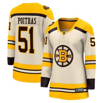Premier Fanatics Branded Women's Matthew Poitras Boston Bruins Breakaway 100th Anniversary Jersey - Cream