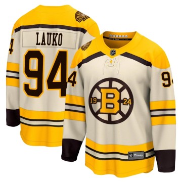 Premier Fanatics Branded Youth Jakub Lauko Boston Bruins Breakaway 100th Anniversary Jersey - Cream