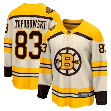 Premier Fanatics Branded Youth Luke Toporowski Boston Bruins Breakaway 100th Anniversary Jersey - Cream