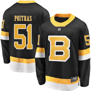 Premier Fanatics Branded Youth Matthew Poitras Boston Bruins Breakaway Alternate Jersey - Black
