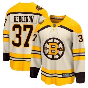 Premier Fanatics Branded Youth Patrice Bergeron Boston Bruins Breakaway 100th Anniversary Jersey - Cream